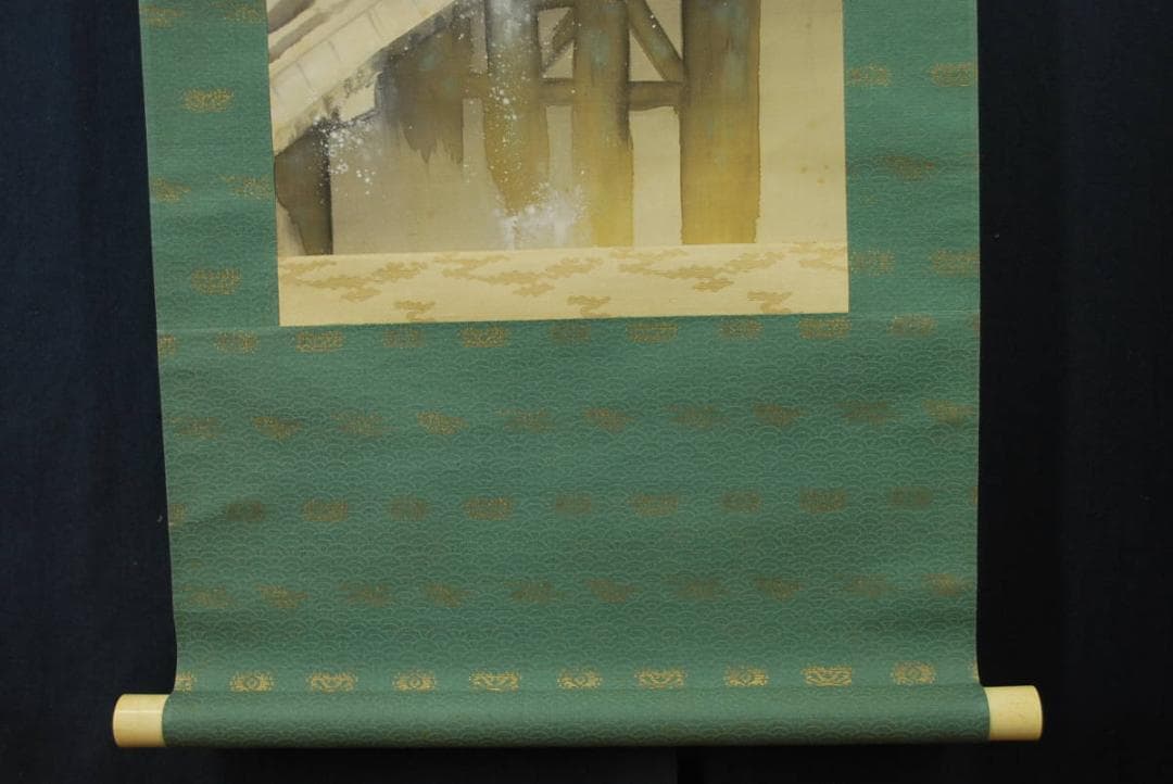 【真作】浅見香城 /雪中橋之図/掛軸☆宝船☆R‐306　JM