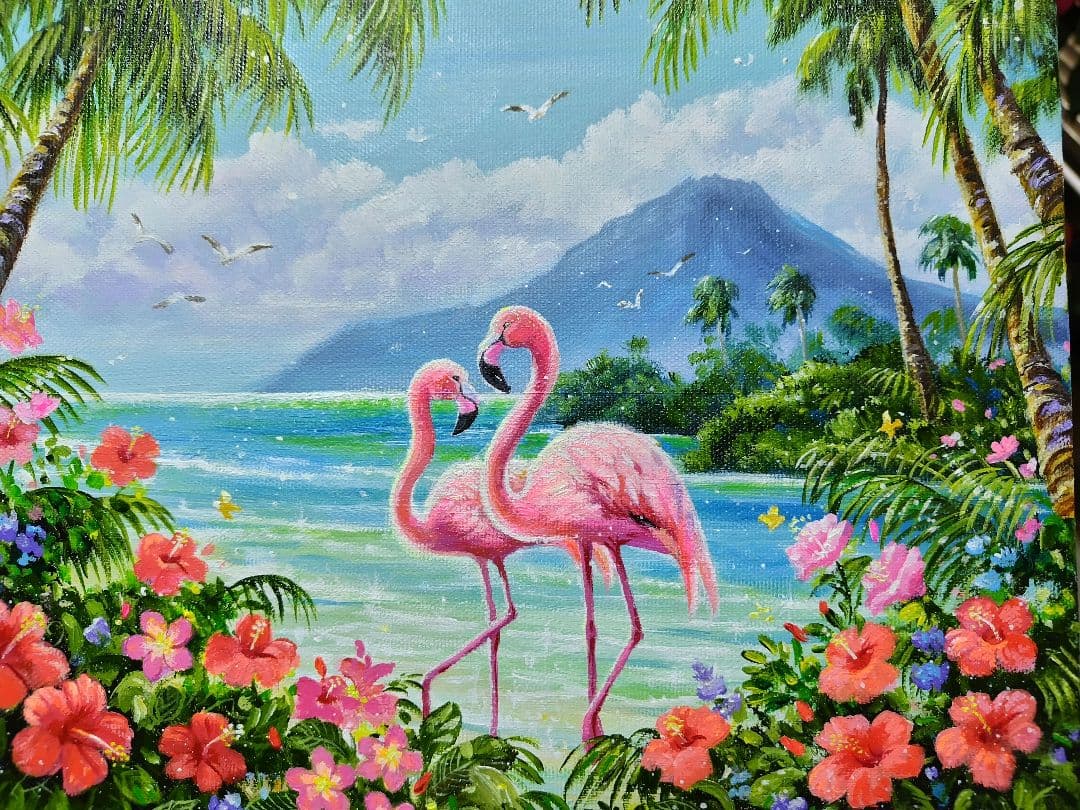 K*Z様 【フラミンゴ】アクリル画 F3 風景画 絵画
