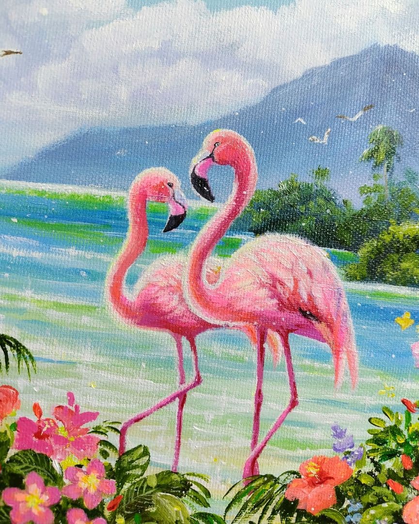 K*Z様 【フラミンゴ】アクリル画 F3 風景画 絵画