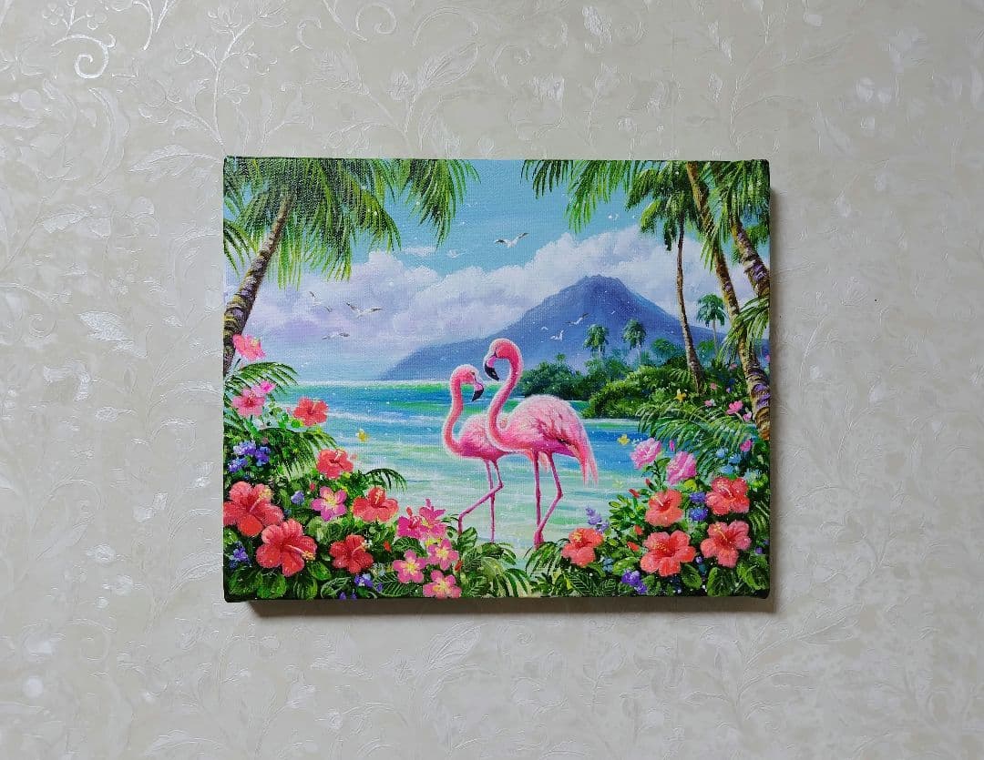 K*Z様 【フラミンゴ】アクリル画 F3 風景画 絵画