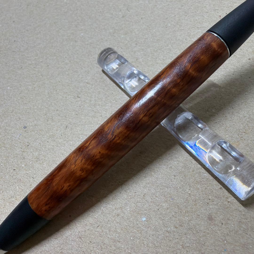 野原工芸 花梨トラ杢 ロータリー ボールペン 回転式 木軸 シルバー金具