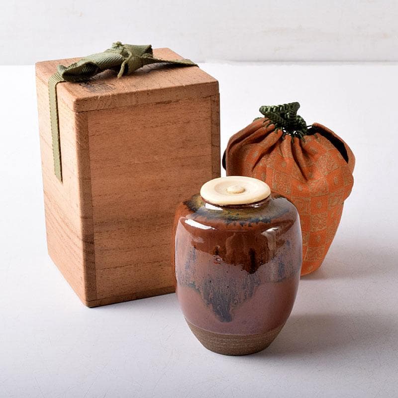 茶道具　京焼　平安　森岡嘉祥造　高取釉　茶入　仕覆付　共箱　V　7682