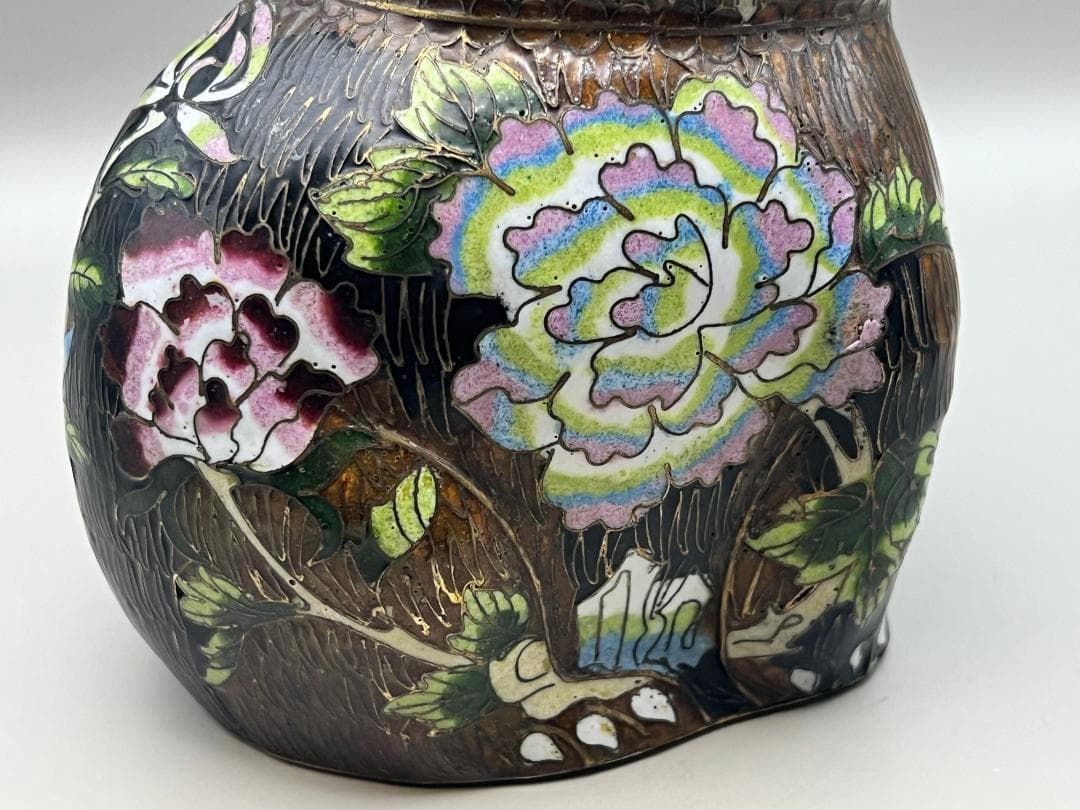 【海】七宝銅胎琺瑯　可愛子犬　古銅 時代品 骨董品　中国美術品