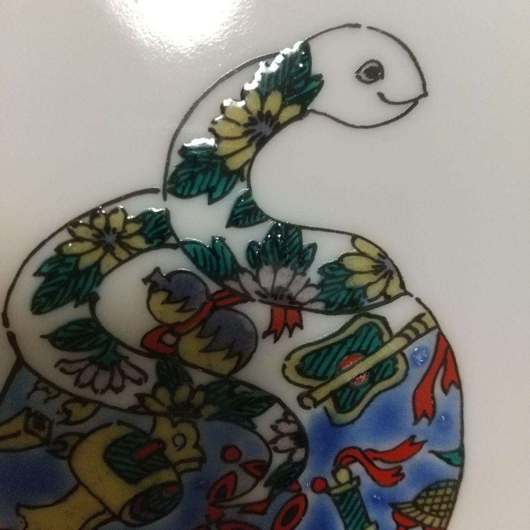 花やか♪北村和義〈白蛇、琵琶、宝尽くし〉九谷焼 角皿 金運・縁結び