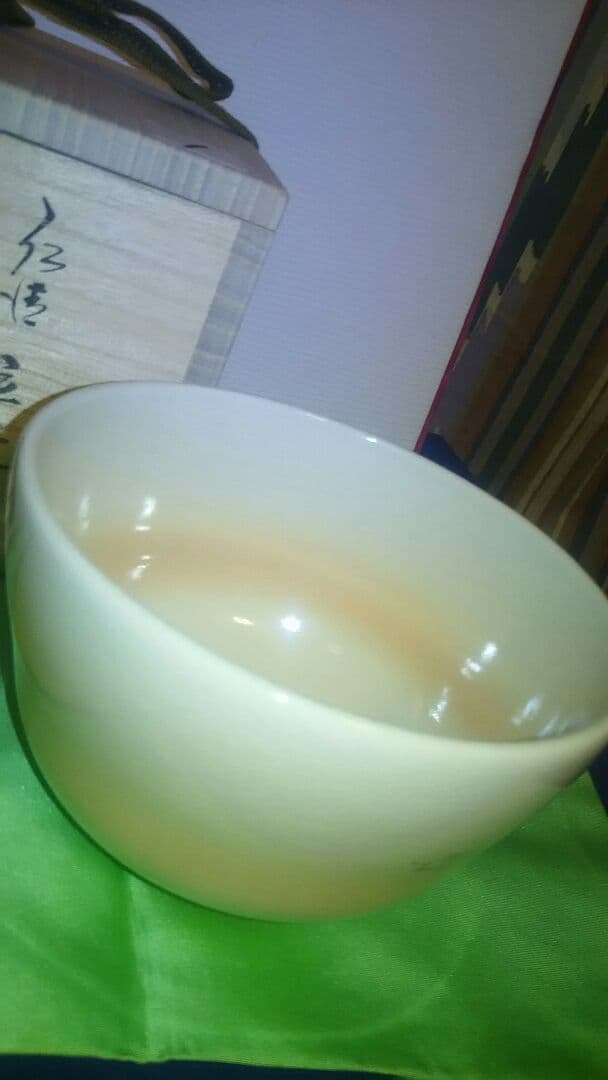 抹茶茶碗、共箱入、仁清立ち雛、加藤松香作、1番