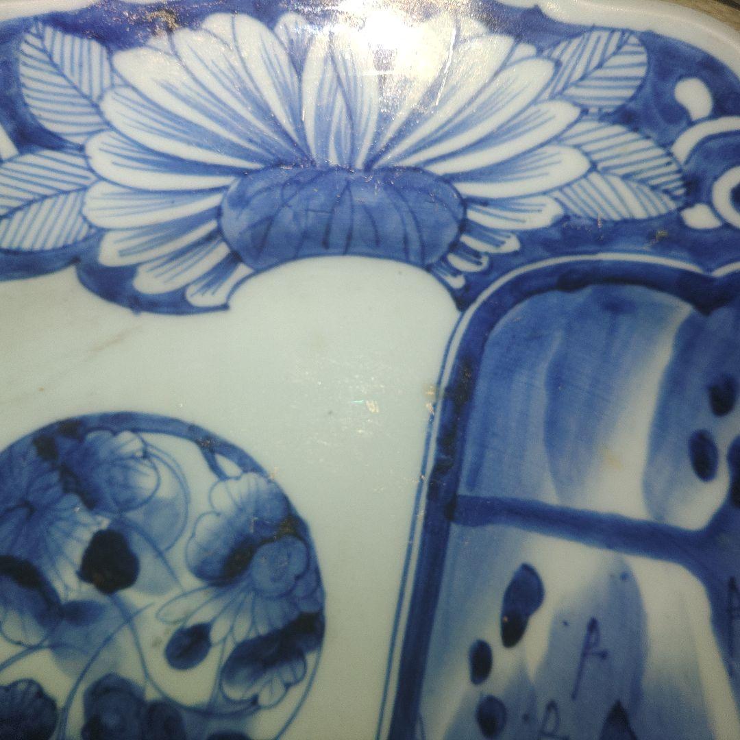 古伊万里　山水楼閣文染付輪花皿　直径40cm