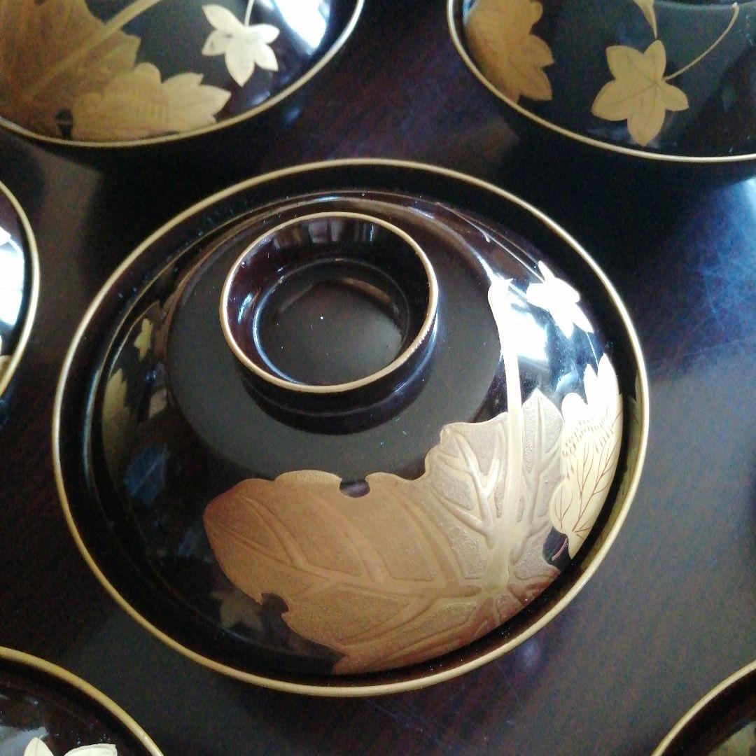 木製本漆塗　金蒔絵黒吸物椀　20客　12.6cm　大正期