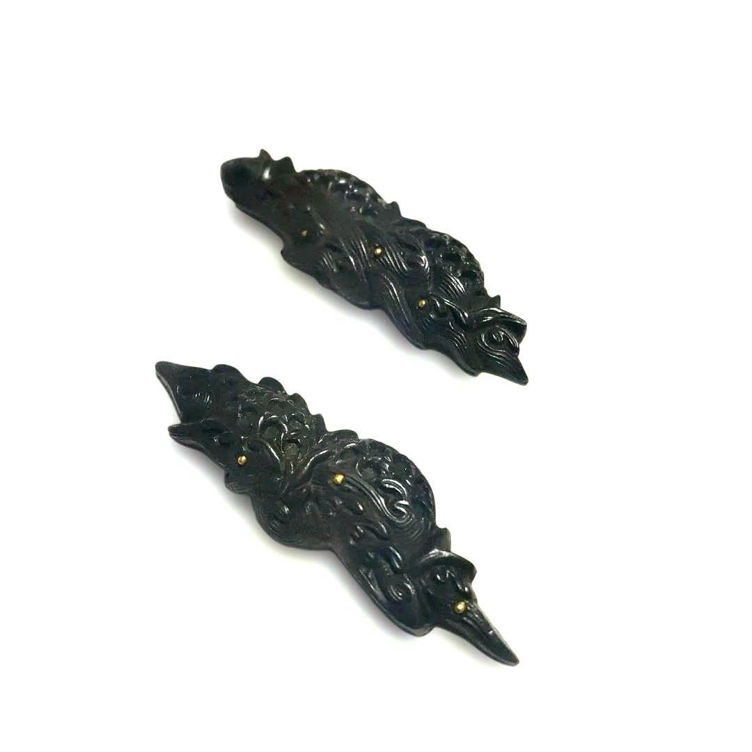 波に籠図　目貫　金象嵌　赤銅製　細密工芸品