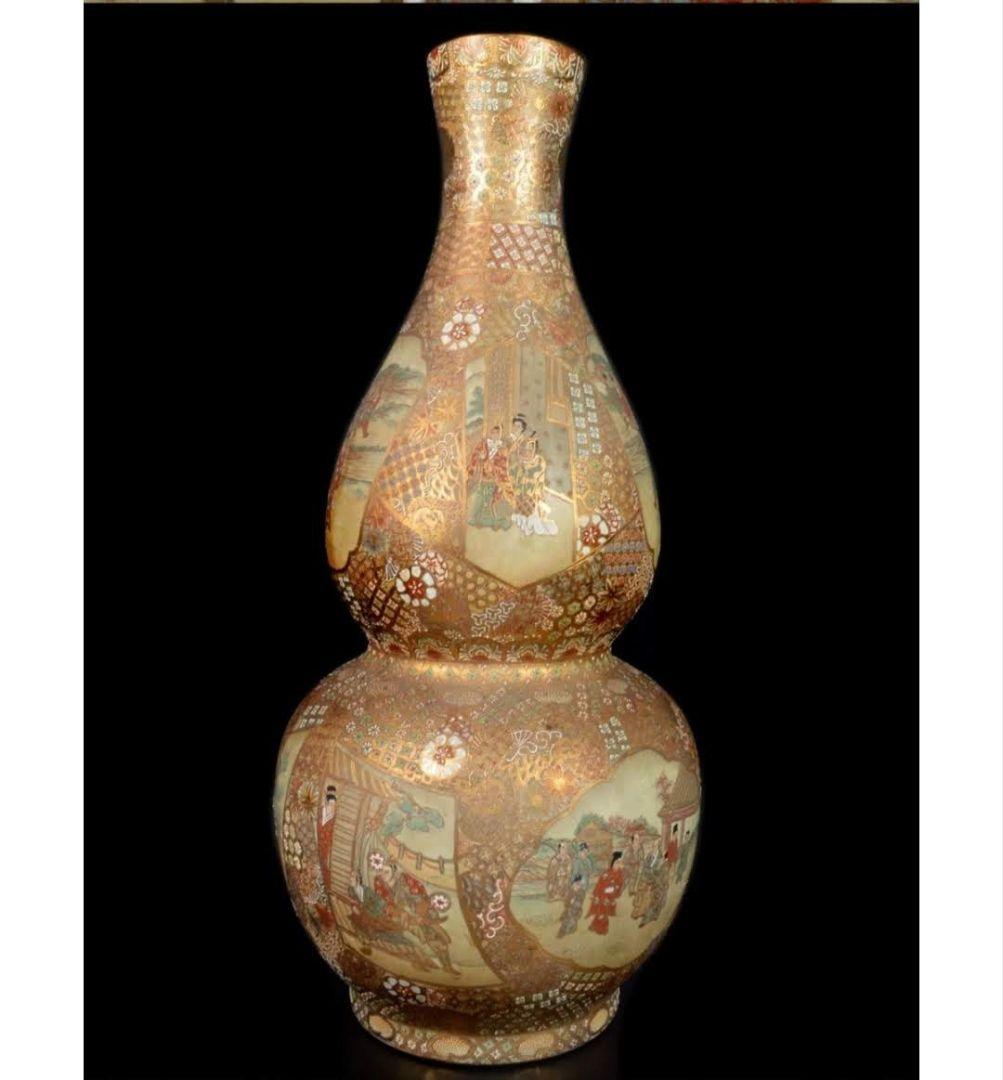 【レア 高さ92cm】薩摩 金縁細密絵付瓢箪型 特大 花瓶 大花瓶 大壺 飾り壷