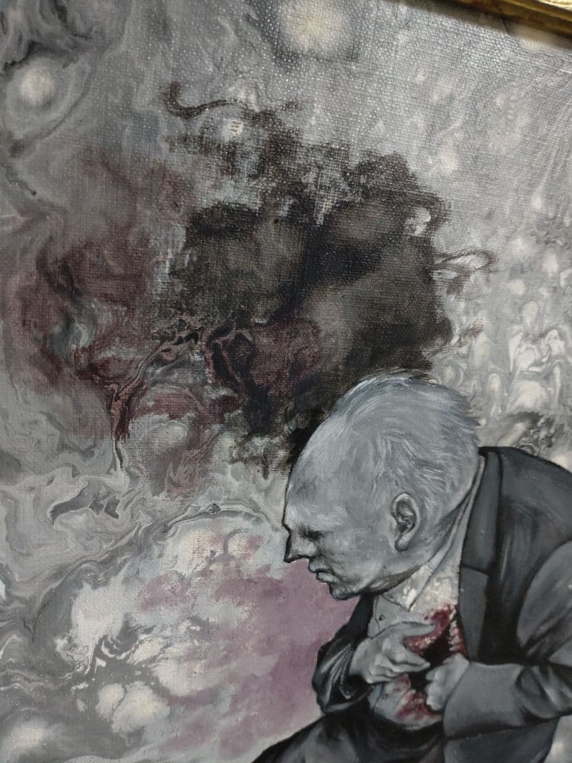 労働者の油絵【失いながら働く男】1点物の原画◆作者サイン入り◆額縁付属