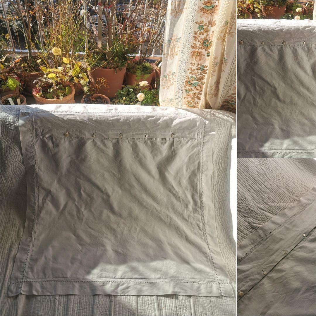 アンティークフランス イニシャル花刺繍 ドローンワーク ラージクッションカバー