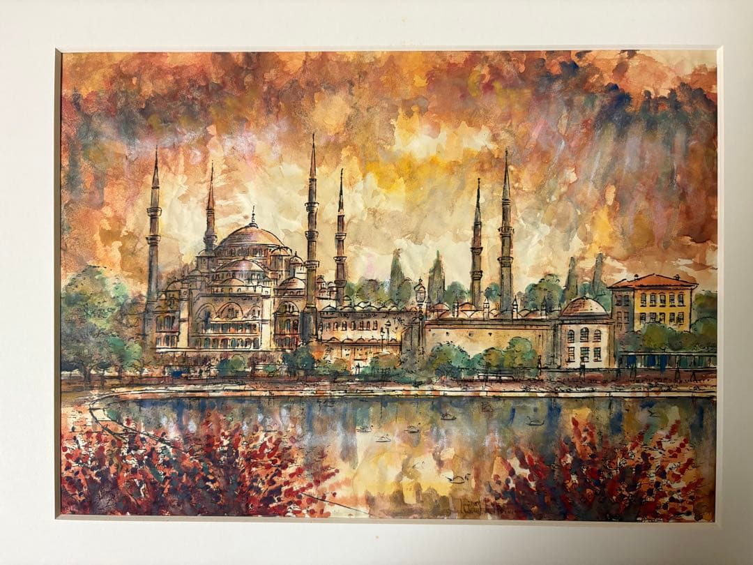 タンクット・ビルゲ作「ブルーモスク」　原画　水彩画