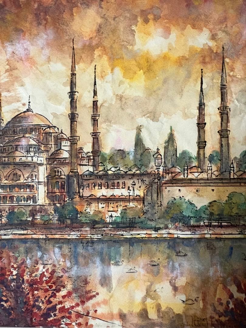 タンクット・ビルゲ作「ブルーモスク」　原画　水彩画