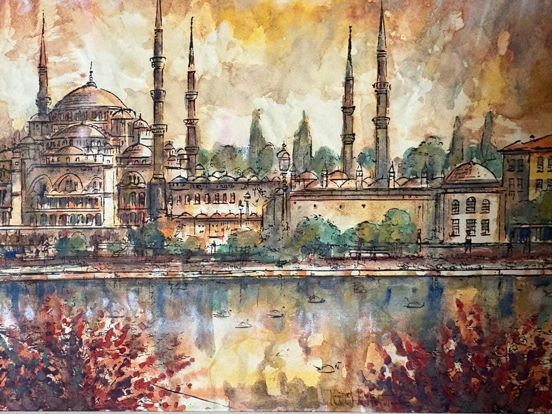 タンクット・ビルゲ作「ブルーモスク」　原画　水彩画