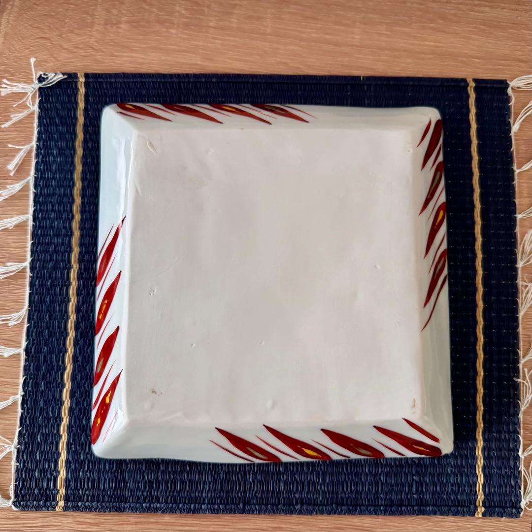 〈未使用木箱付〉廣永窯 赤絵草実文額皿 陶器 川喜田半泥子