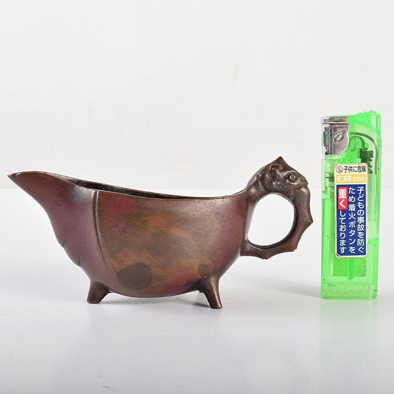 中国　紫斑銅　神獣持ち手　爵　N　R5072