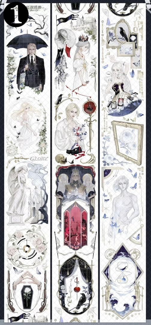 【E】海外　10m巻　貝殻光マスキングテープ　人物系/動物装飾系