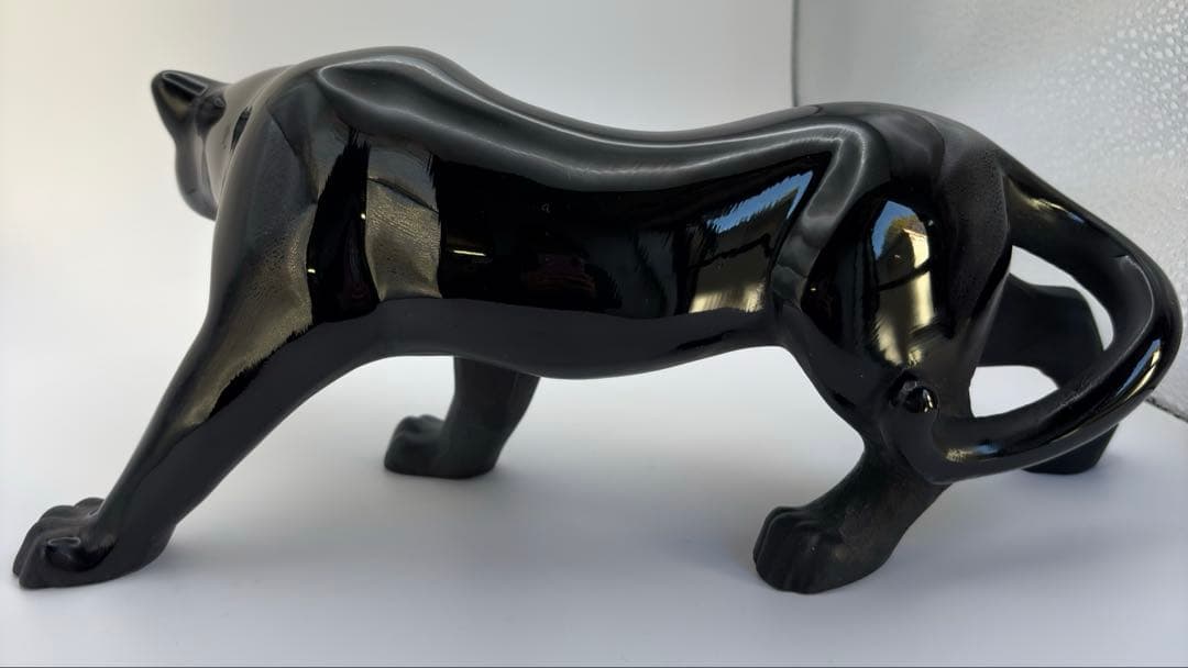 ドームフランス ブラックパンサー 黒ヒョウ クリスタル ガラス 置物 オブジェ