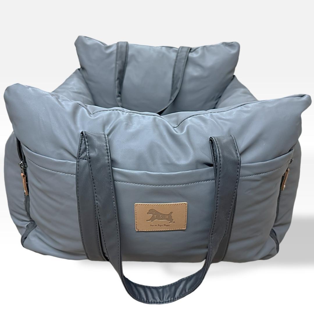 【グレー】ドライブボックスシート PUレザー 合皮 犬 ペット ドライブベッド