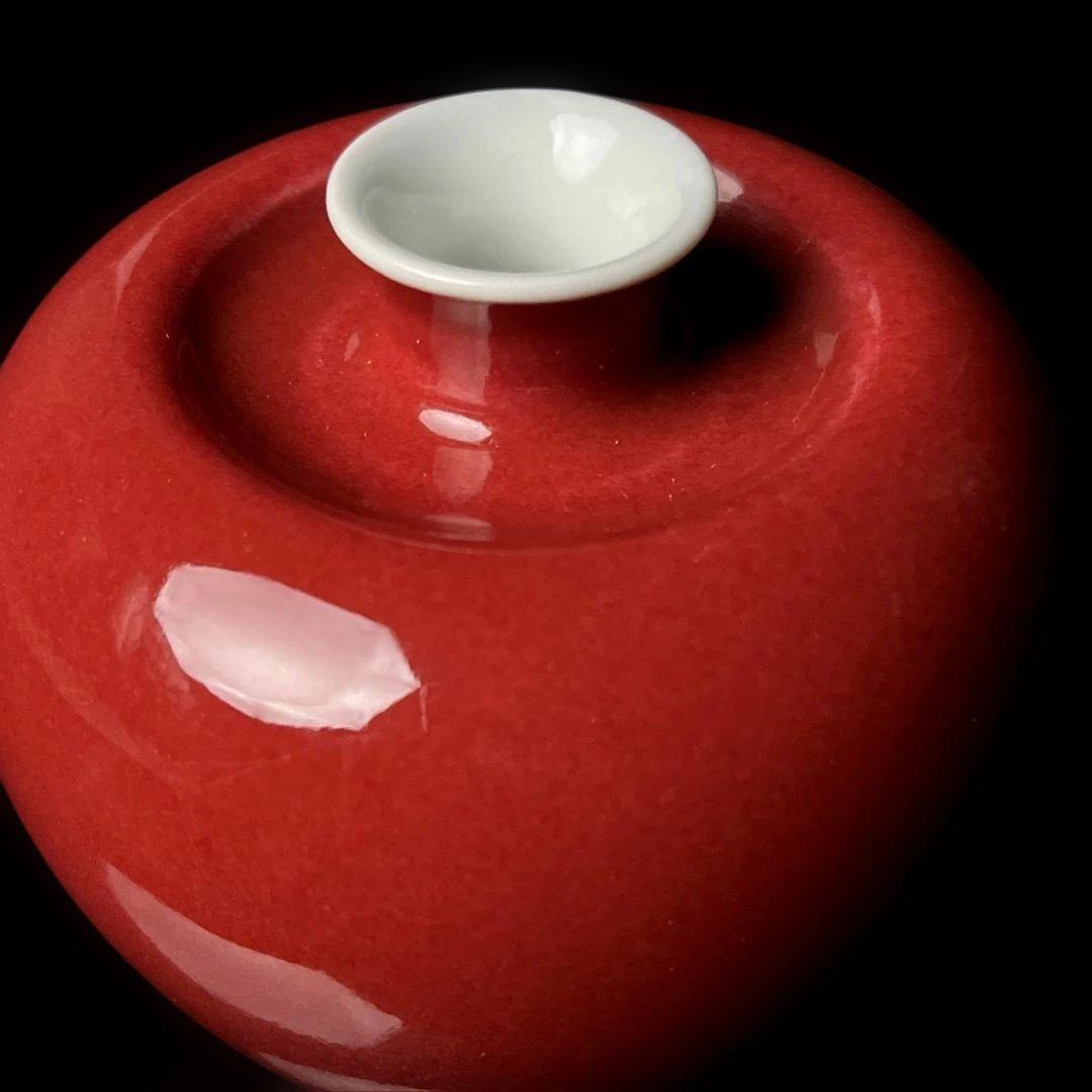 唐物 辰砂蘋果尊 大清康煕年製 款 文房四宝 水洗 中国美術 古玩 SH56