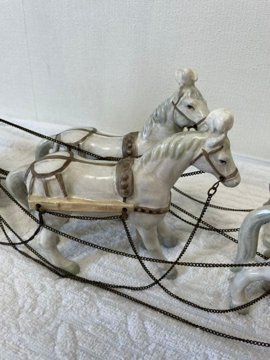 アンティーク　シンデレラ　陶器置物　ライト　オルゴール　中世　馬車　馬　古美術