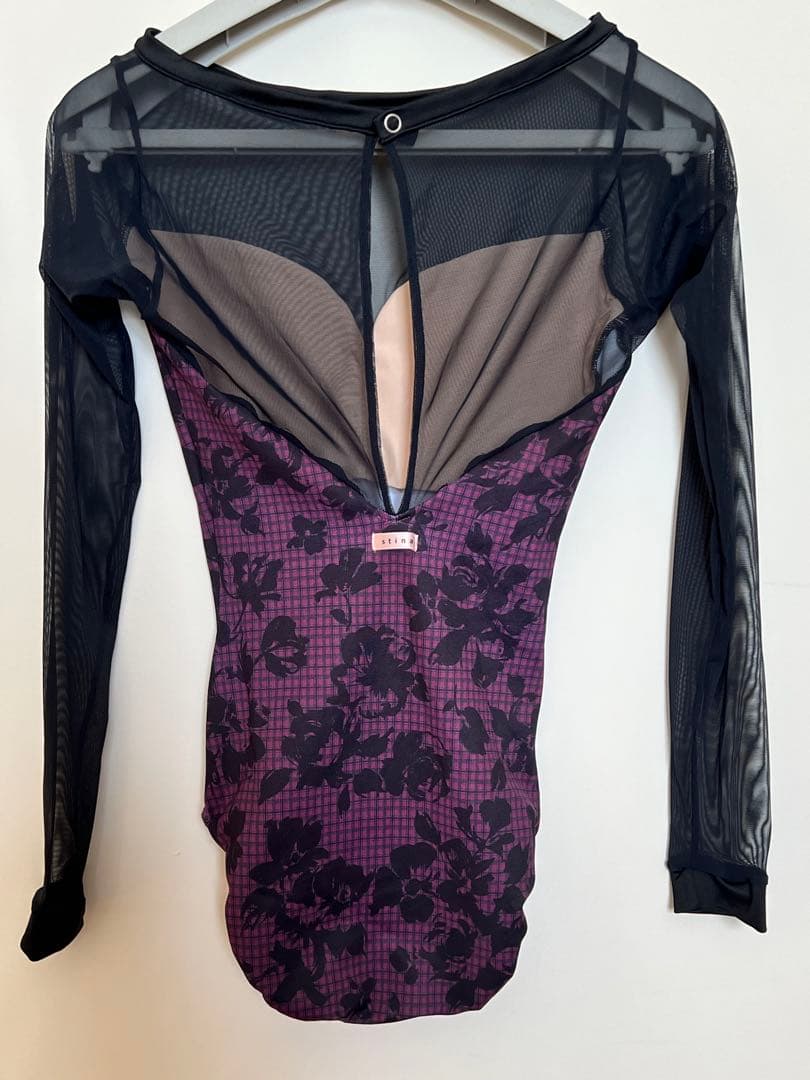 stina 花柄レオタード 長袖 メッシュ