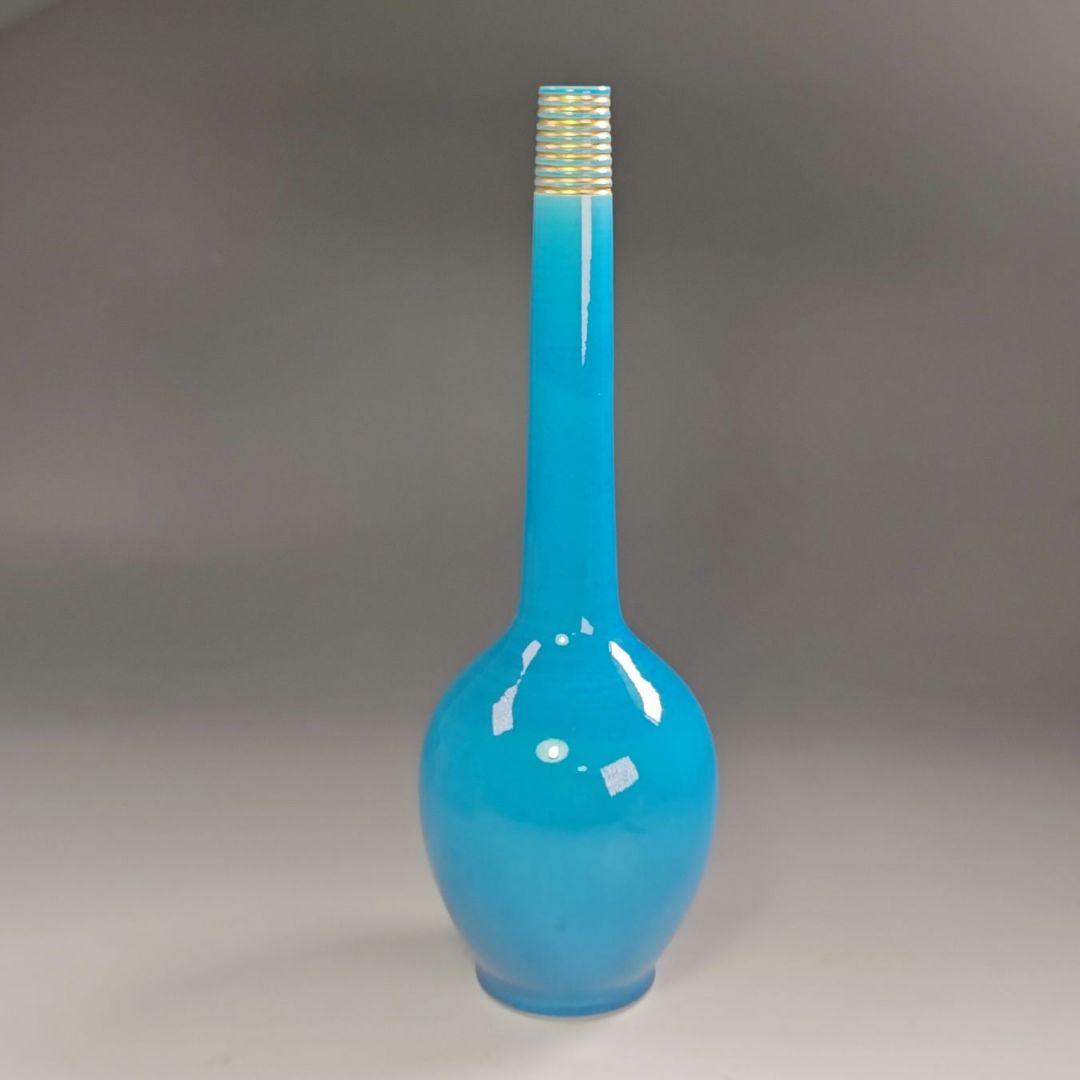 ウ271 花瓶『中村翠嵐窯』『浅黄交趾　鶴首　花入　共箱』茶道具　花器