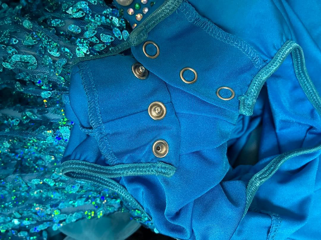 青い社交ダンスドレス スパンコール装飾