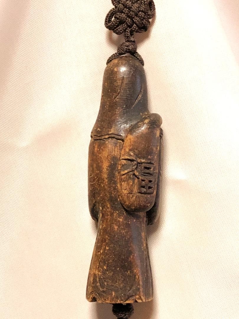 【 木彫福の神 江戸時代 】 風鎮/根付