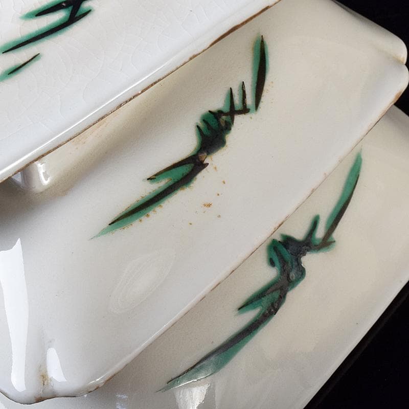 九谷焼　色絵　鳥草文　菱形中皿　五客　時代箱付　M　R8296