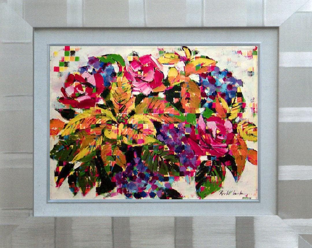 油絵 菅家令子 絵 絵画 インテリア 額付(白) uF6-061704 花