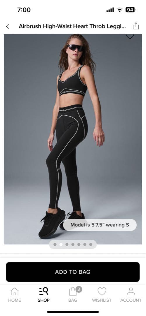 alo ブラック ヨガパンツ ホワイトライン　XS