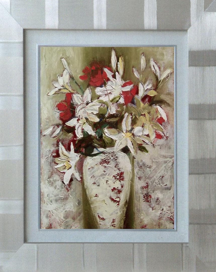 油絵 菅家令子 絵 絵画 インテリア 額付(黒) uF6-112402 花 ゆり