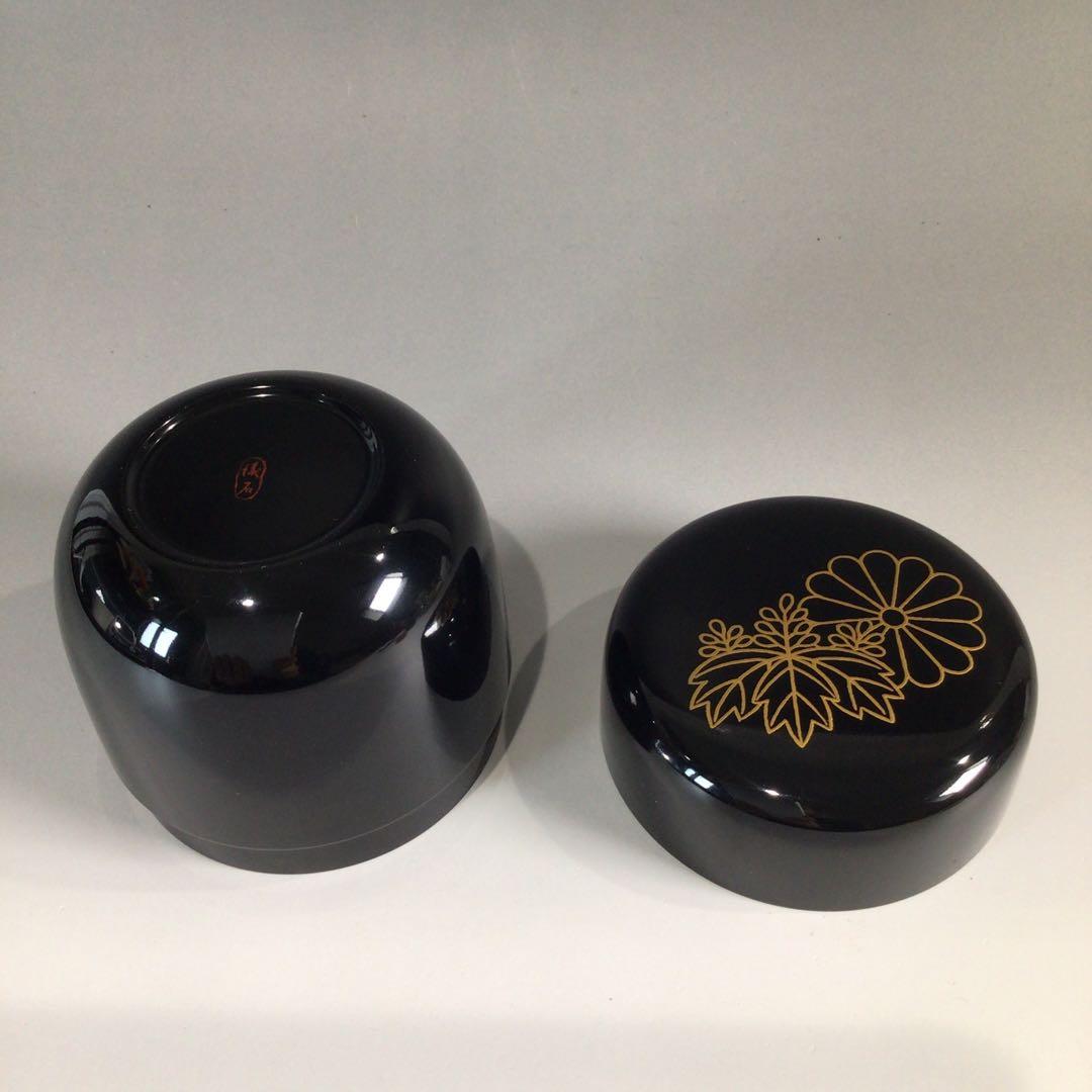 Ｐ７２０　棗　『円後渓石作』『黒漆塗』『菊桐蒔絵』『大棗』　共箱　茶道具