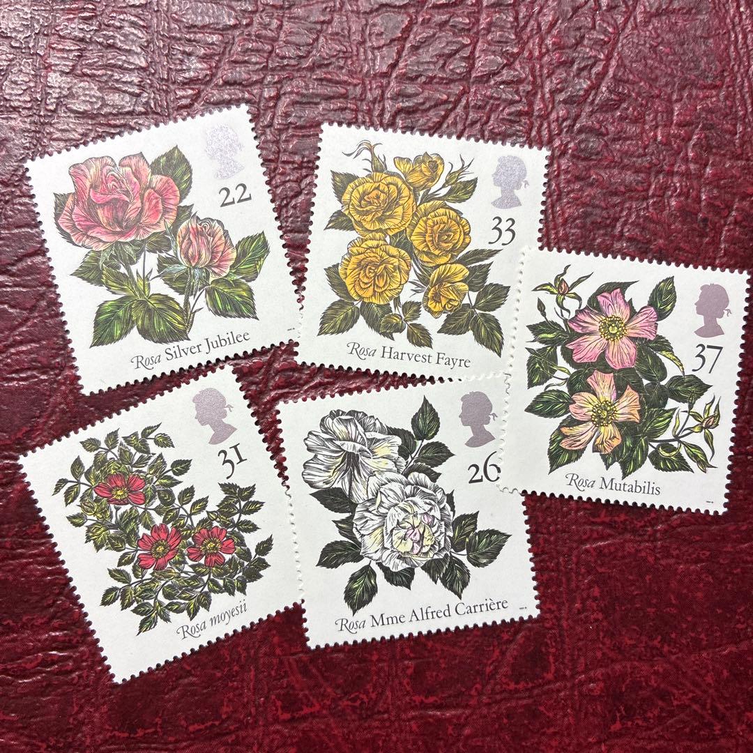 77038セール現品限　外国切手　イギリス発行バラ5種揃