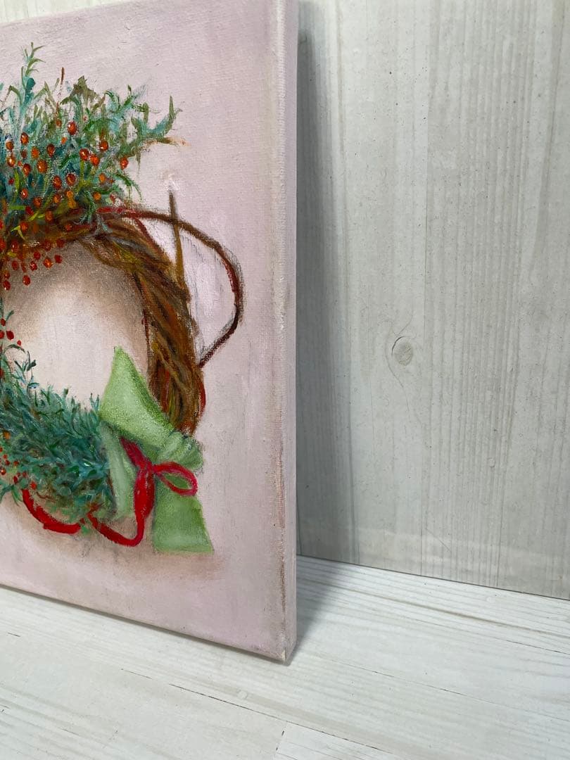 【油彩画】　「クリスマスリース」 Ｆ3号 油絵2