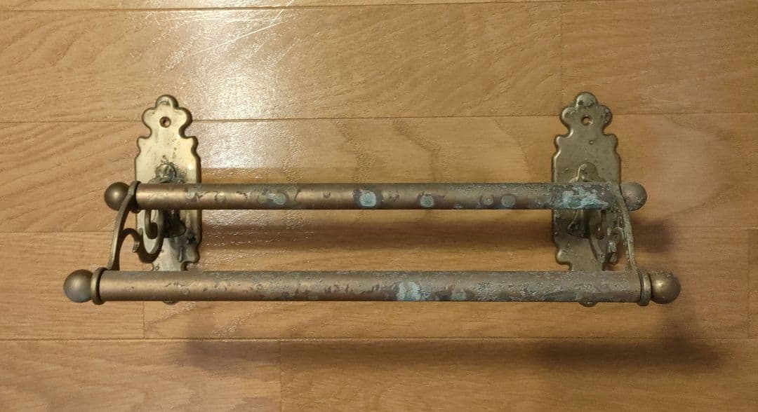 アンティーク 真鍮製 ダブルタオルバー 2連タオル掛 クラシック イタリア製 ①