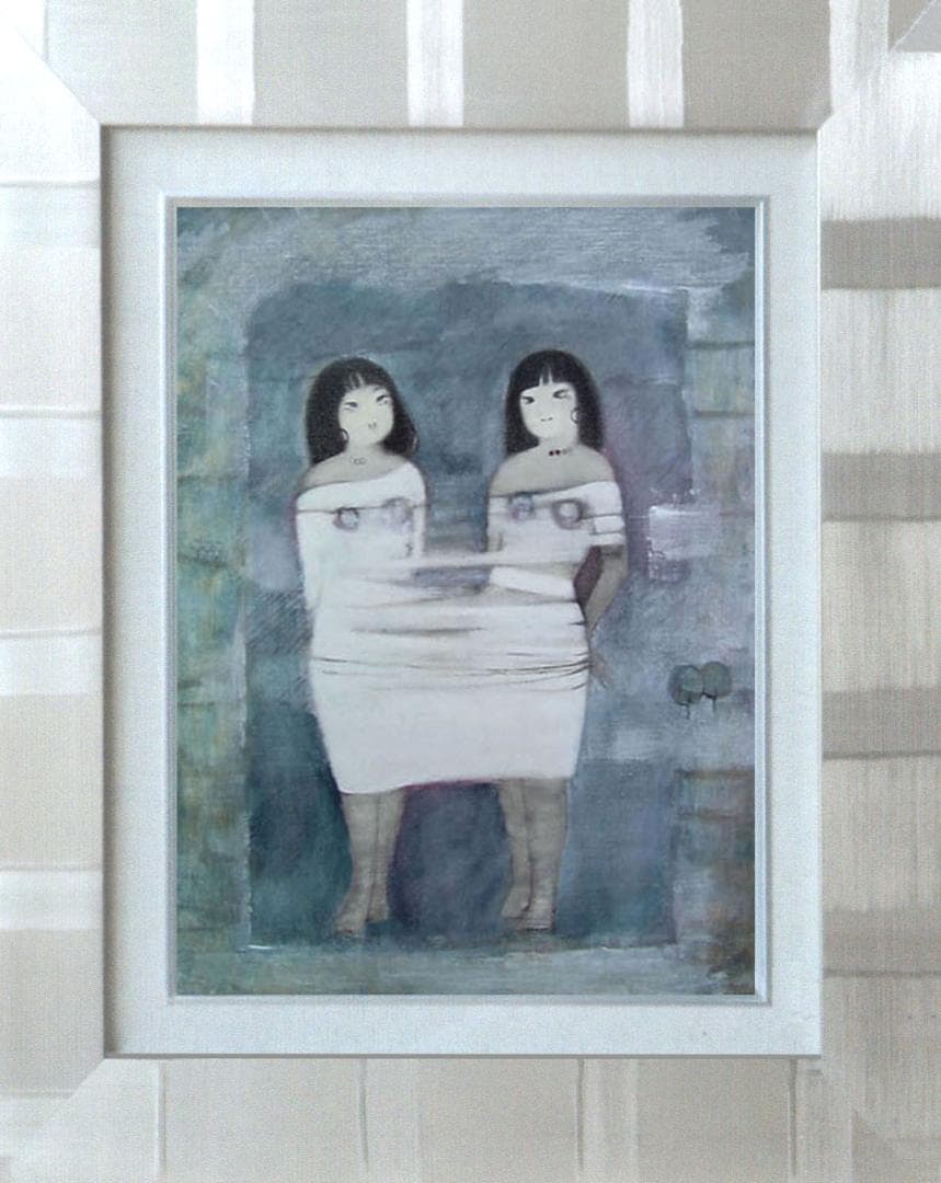 油絵 菅家令子 絵 絵画 インテリア 額付(黒) F6-102023 人物女性像