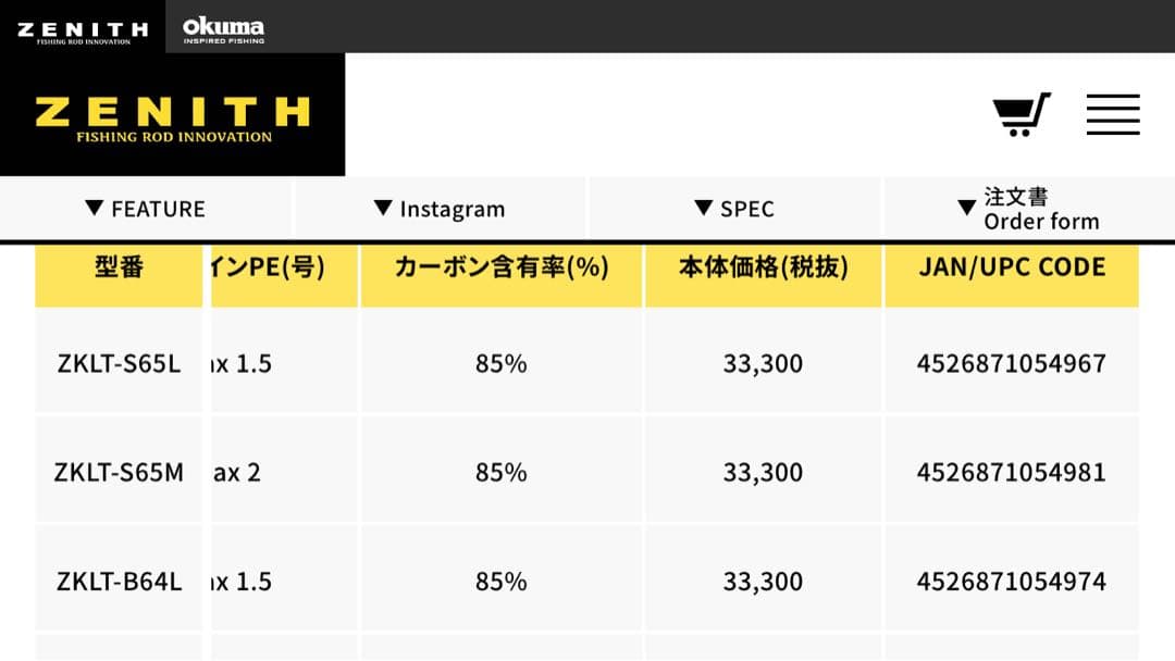 ゼニス　ジギングロッド　ZKLT-B64L