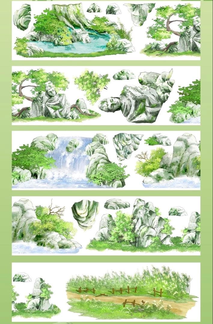 【9341】海外　マステ　5m巻　PETマスキングテープ仏像　石　滝　自然装飾系