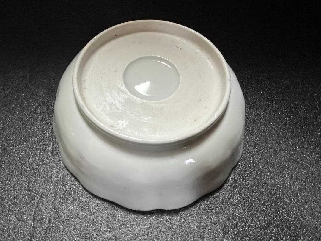 古伊万里　輪花　高台　なます皿　染付　山水　家屋　７客