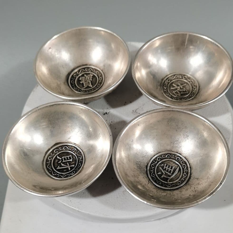 銅器 浮彫 招財進宝 日進斗金 銅碗 4点 工芸品 美術品 置物