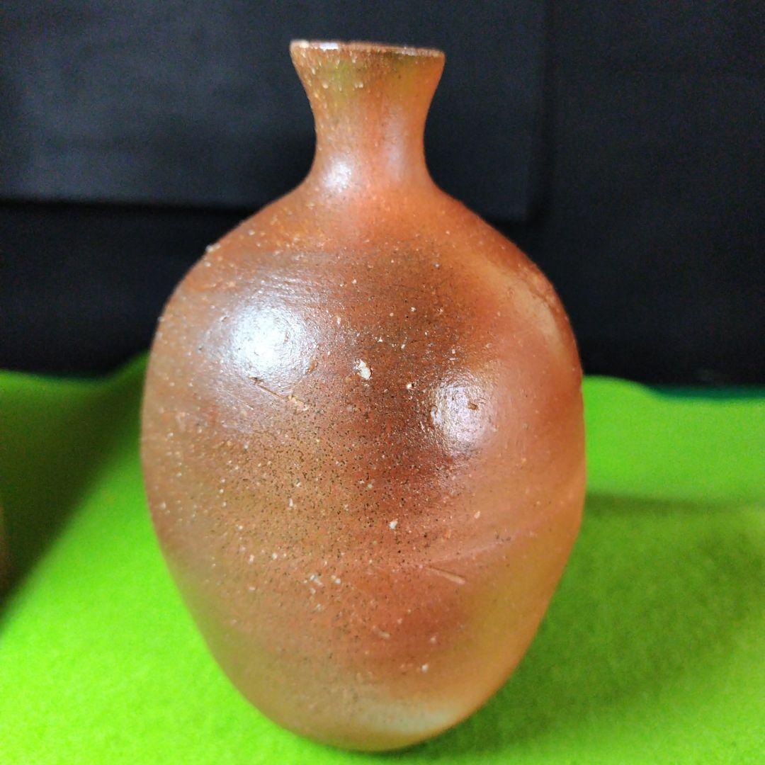 限定品、備前陶芸家、伊勢崎晃一郎、窯変赤緋徳利、共布、栞付き