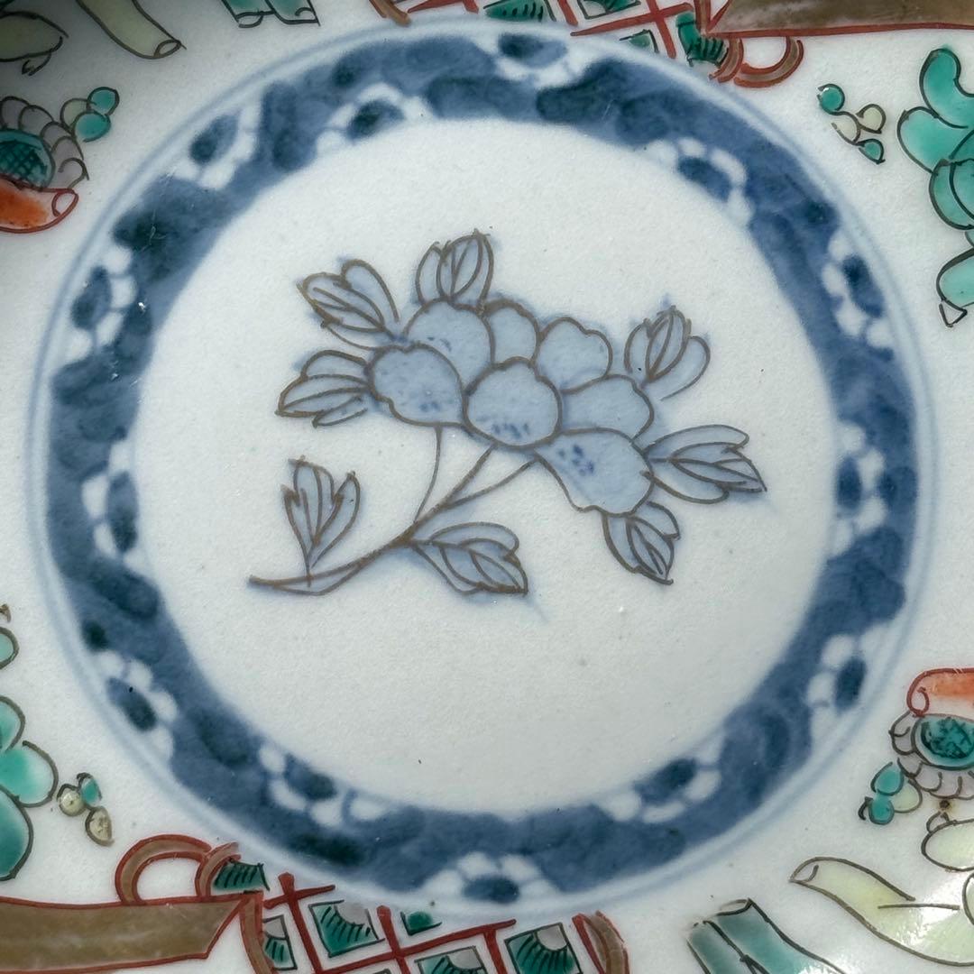 古伊万里　色絵輪花形なます皿　5客　珍しい絵付け　蛇目高台