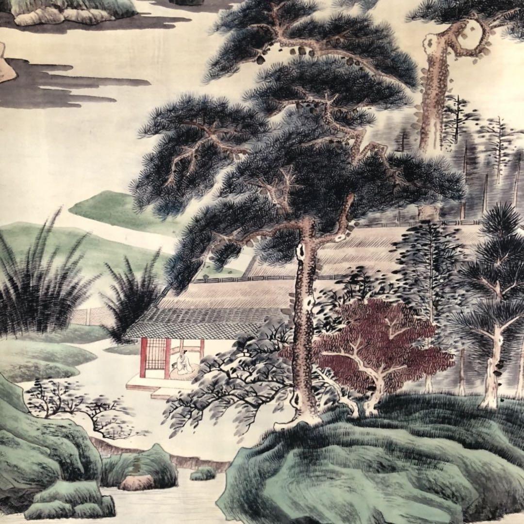 三尺 中堂 掛け軸 張大千 松川小榭 山水画 中国画 水墨 山水風景