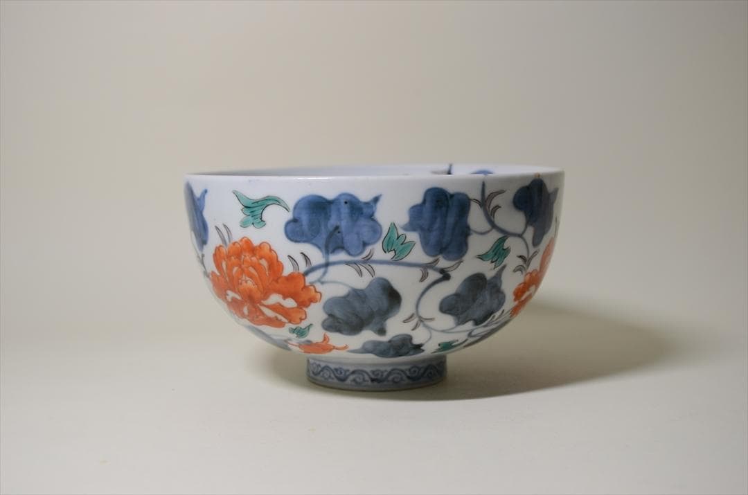 江戸中期　古伊万里色絵草花柄鉢　骨董品　アンティーク　菓子器 a