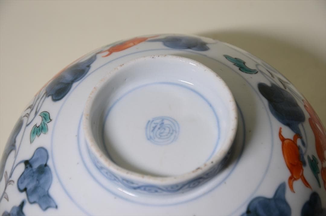 江戸中期　古伊万里色絵草花柄鉢　骨董品　アンティーク　菓子器 a
