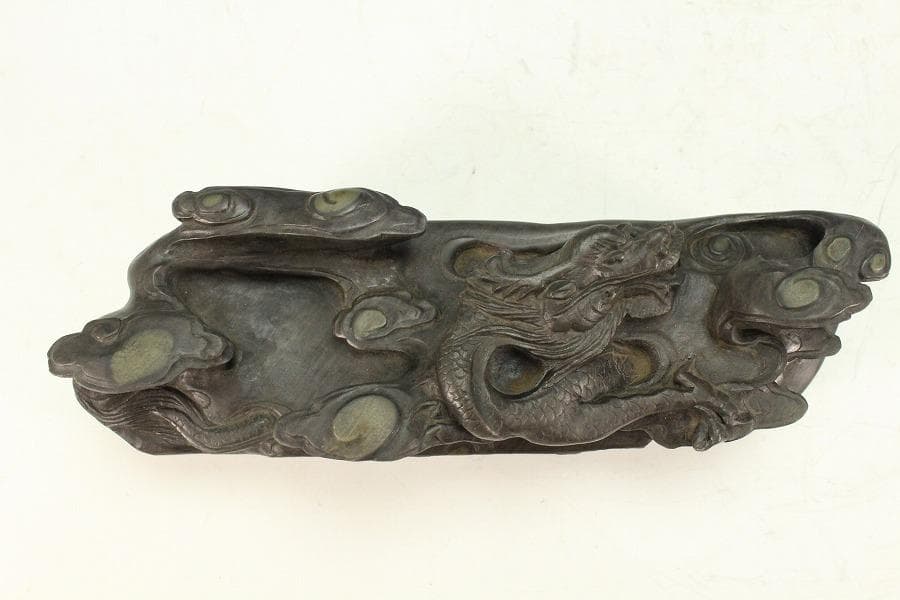 中国美術 端渓 刻 雲龍 鎮 置物(K-A725)