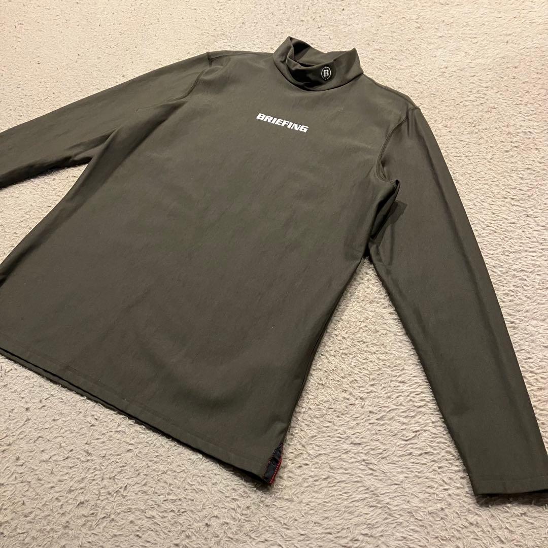 【美品】BRIEFING GOLFモックネックシャツ 裏起毛 オリーブ Lサイズ