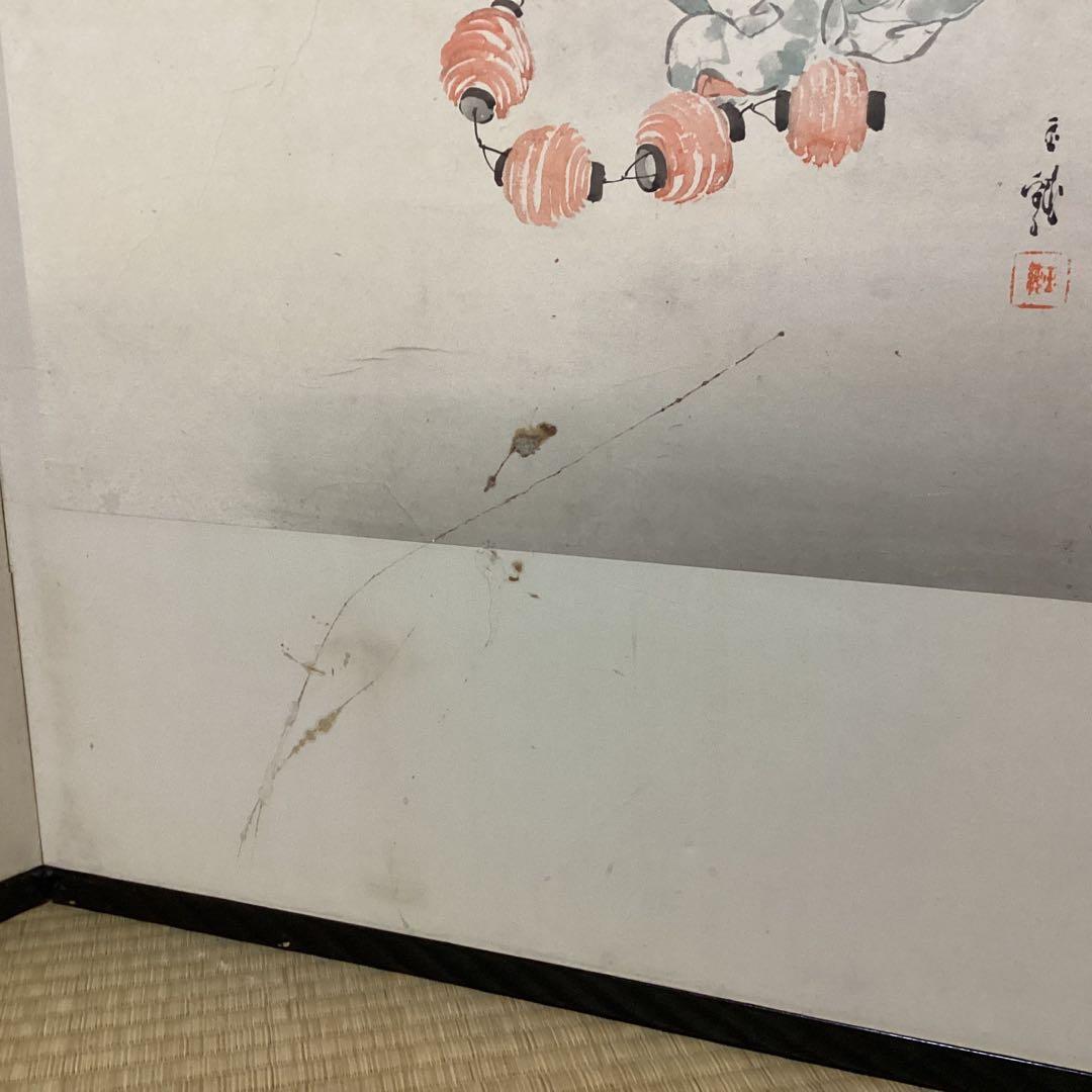 O-34日本の伝統的な屏風 子供遊びの図①六曲一双　パテーション水屋屏風としても